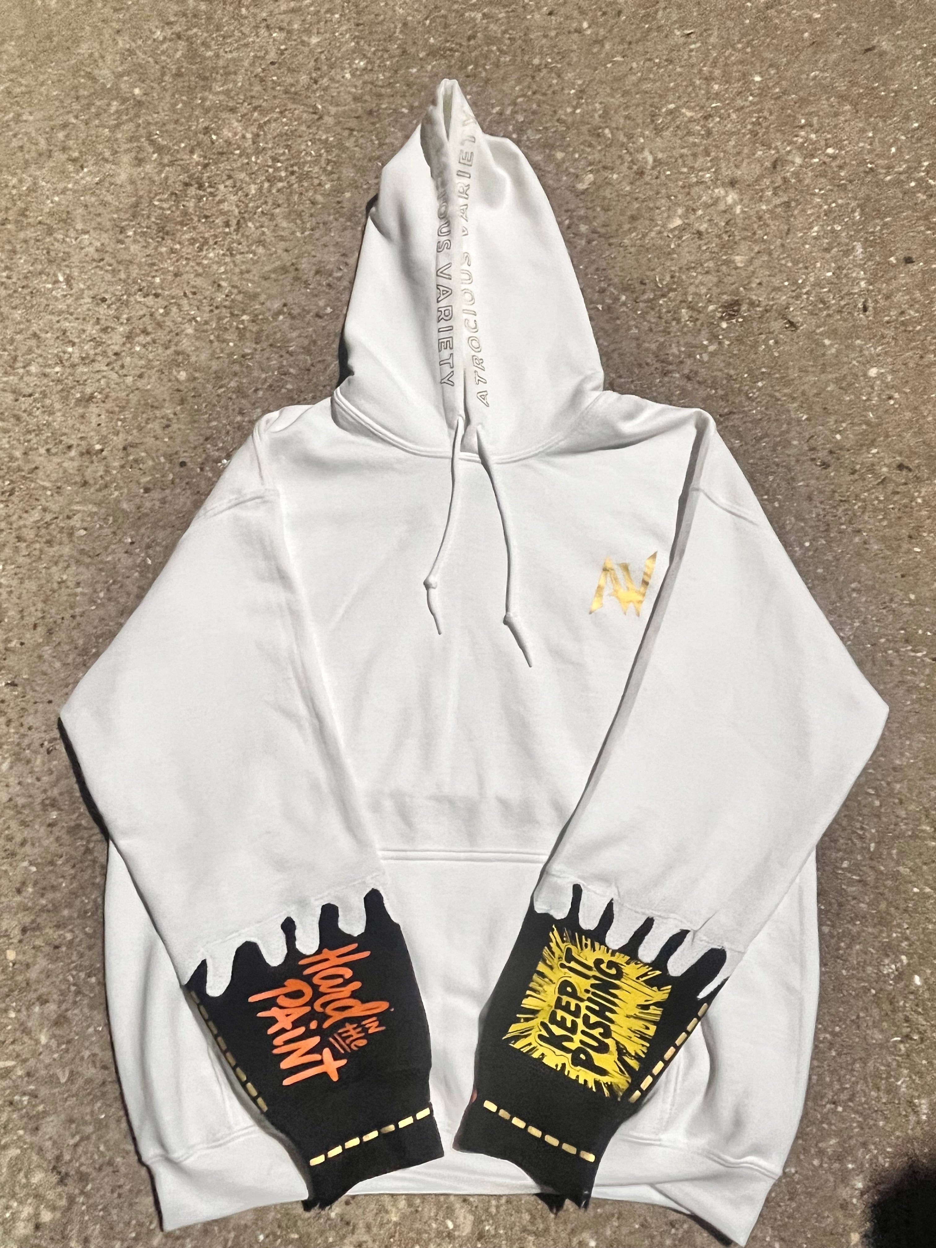 Project #2 ATROCIOUS VARIETY White and Black Hoodie (Copy)