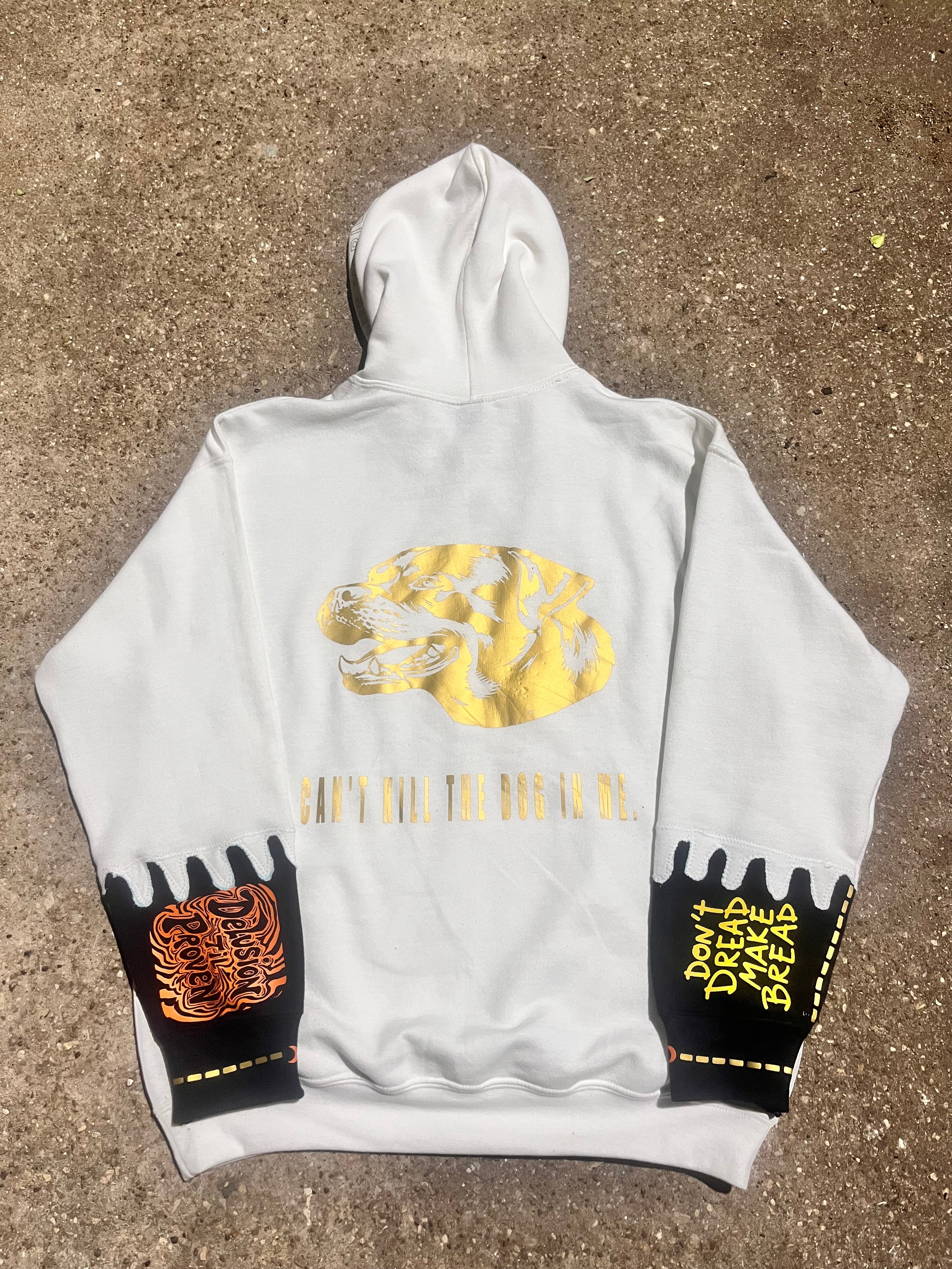 Project #2 ATROCIOUS VARIETY White and Black Hoodie (Copy)